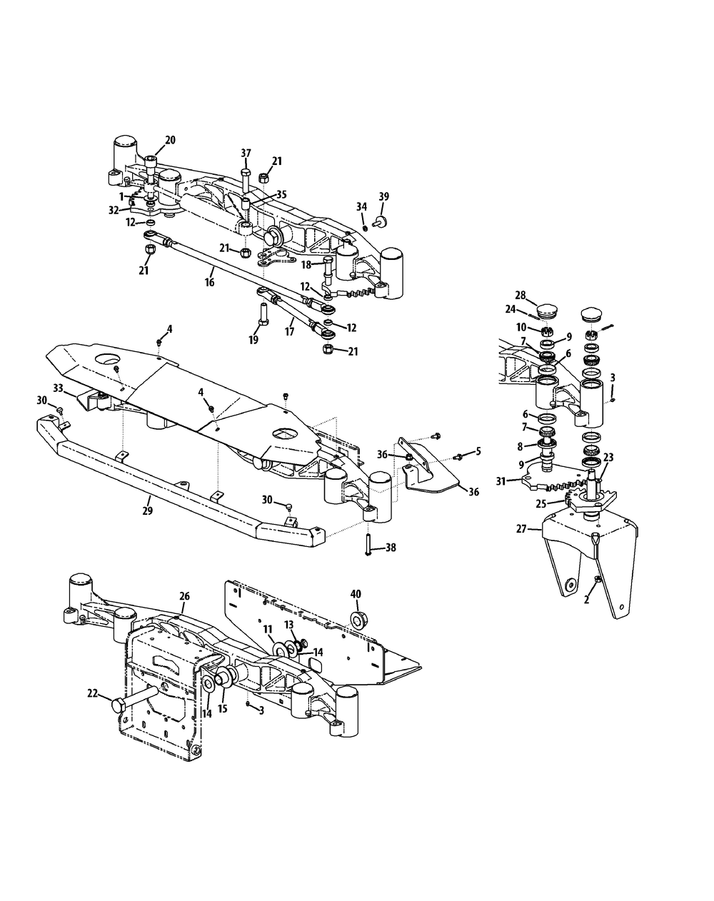 Front Axle Assembly Diagram and Parts List for S7232-D 53BY8DU8750-312HP Cub Cadet Lawn Tractor